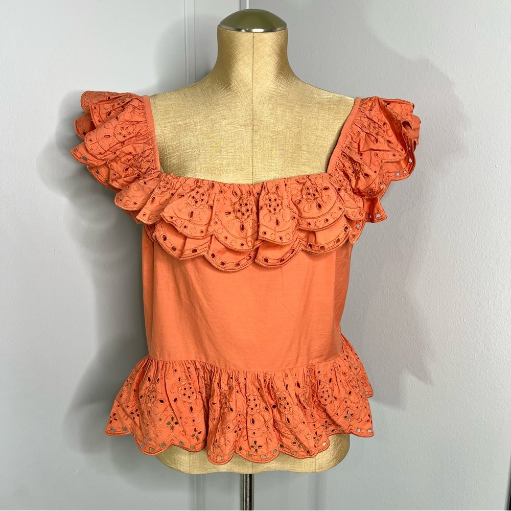 Express orange eyelet ruffle crop top size Large